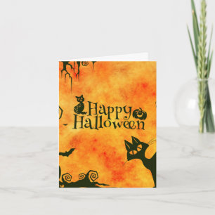 Carte Joyeux Halloween sorcières Chats Araigners Chouett