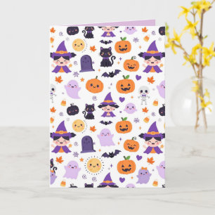Carte Joyeux Halloween Sorcières Fantômes Chats Chauves-