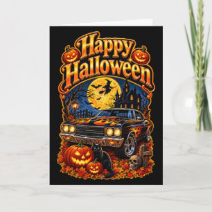 Carte Joyeux Halloween Vintage Classique Muscle Car USA