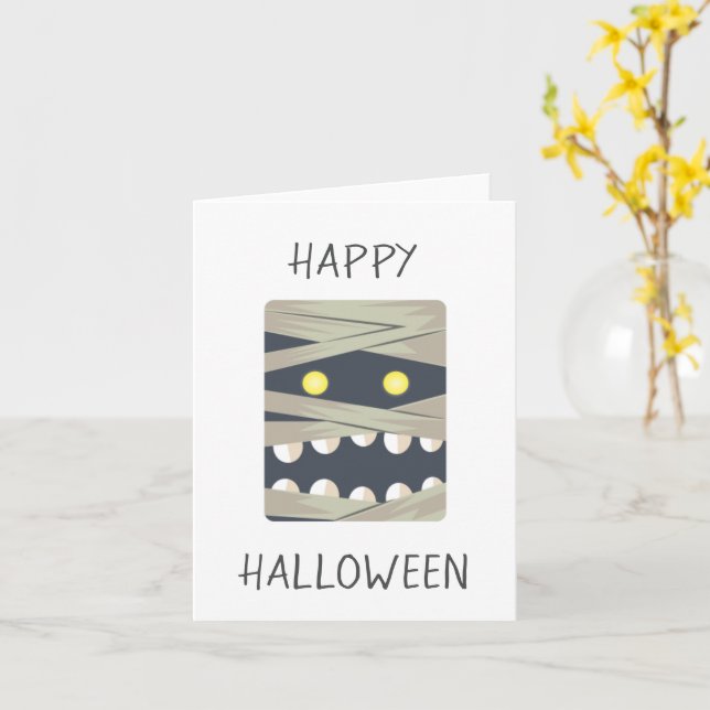 Carte Joyeux Halloween visage de momie (Fleur jaune)