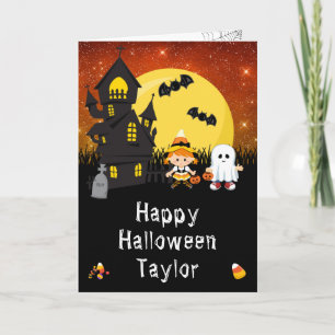 Carte Joyeux Halloween Witch Ghost Orange