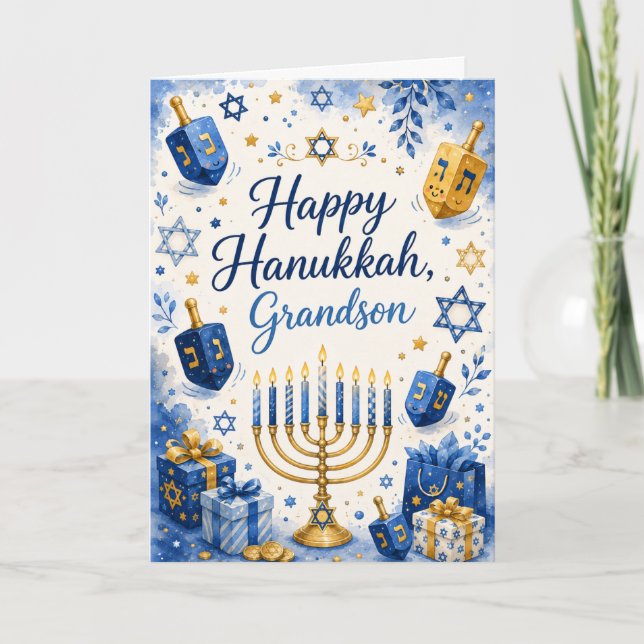 Carte Joyeux Hanukkah Petit-Fils (Devant)