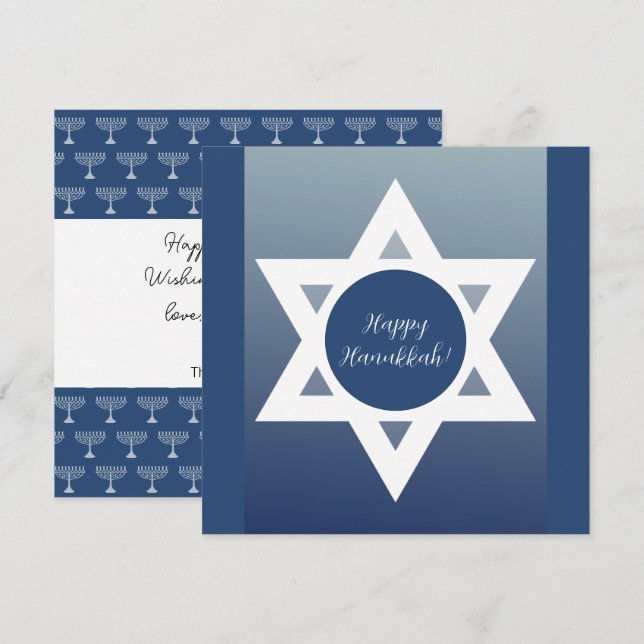 Carte Joyeux Hanukkah Salutations Bleues (Devant / Derrière)