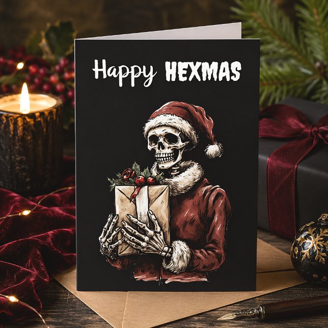 Carte Joyeux Hexmas Santa Squelette Gothique Spooky Noël (Créateur téléchargé)