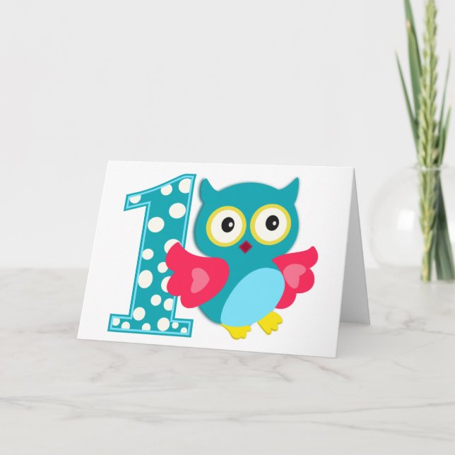 Carte Joyeux hibou pour le premier anniversaire (Devant)