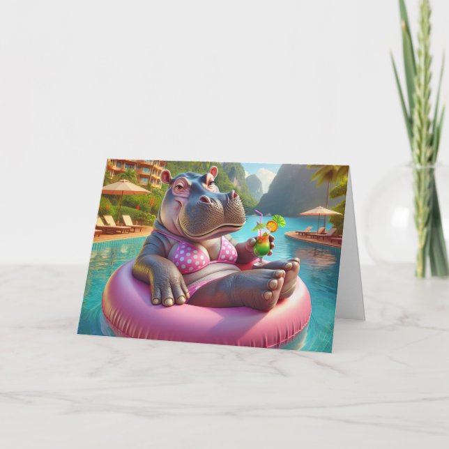 Carte Joyeux Hippo Avec Boisson Anniversaire (Devant)