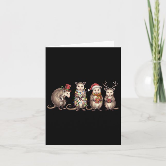 Carte Joyeux Hissmas Opossum Noël Noël Noël Chapeau Noël (Devant)