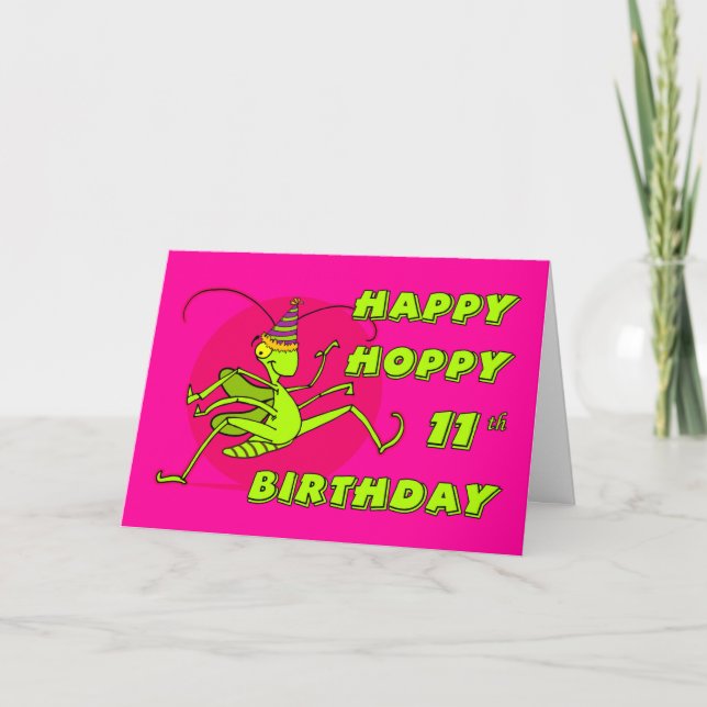 Carte Joyeux Hoppy 11e anniversaire avec Grasshopper (Devant)