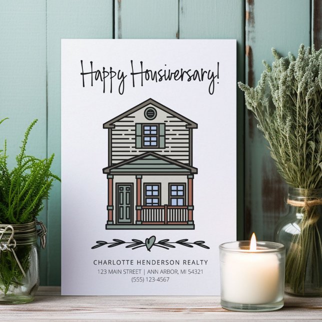 Carte Joyeux Housiversary Client Accueil Anniversaire (Happy Housiversary cards for real estate clients first year home anniversary.)