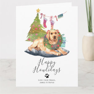 Carte Joyeux Howlidays Jaune Labrador Chien Noël