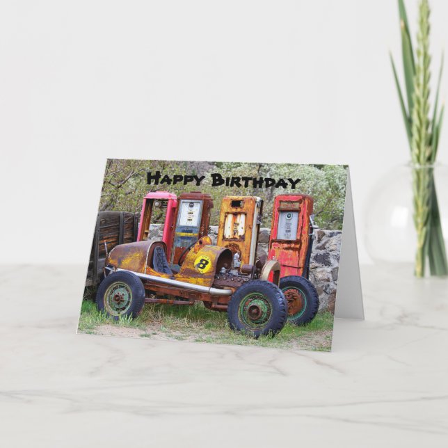 Carte Joyeux Humour de voiture de course d'anniversaire (Devant)