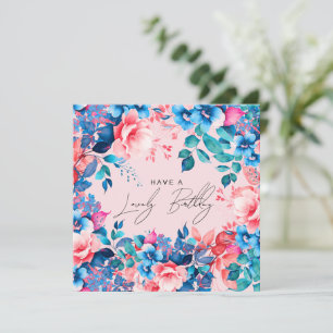 Carte Joyeux Jardin d'Anniversaire Floral Bleu rose