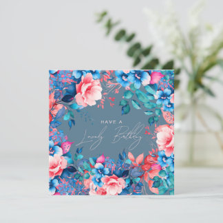 Carte Joyeux Jardin d'anniversaire Floral Blush Dusty Bl