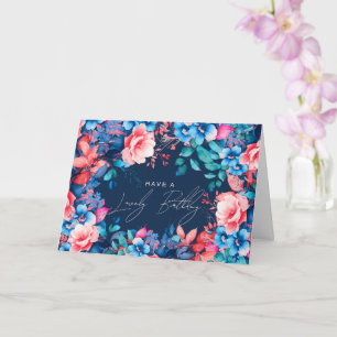 Carte Joyeux Jardin d'Anniversaire Floral Rose Navy Bleu