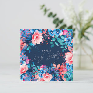 Carte Joyeux Jardin Floral Blush Marine Bleu