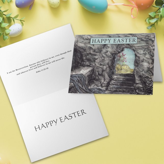 Carte Joyeux Jésus de Pâques Il Est Ressuscité Aquarelle (Jesus is risen happy Easter card with bible quote christian religious holiday card)