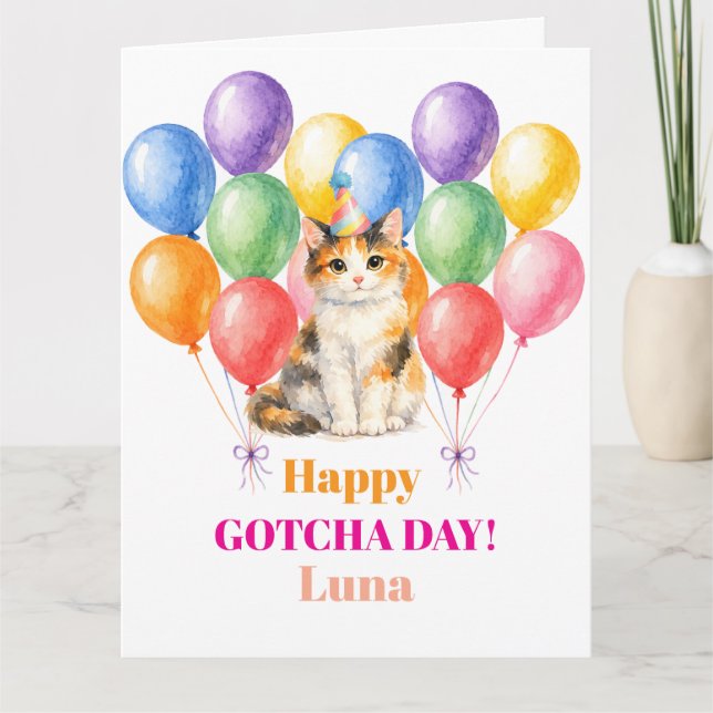 Carte Joyeux jour d'adoption chat calico (Devant)