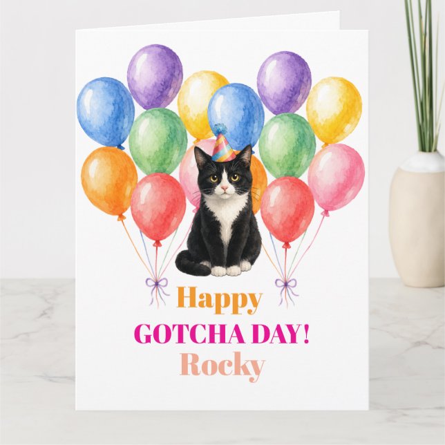 Carte Joyeux jour d'adoption chat Tuxedo Animal de compa (Devant)
