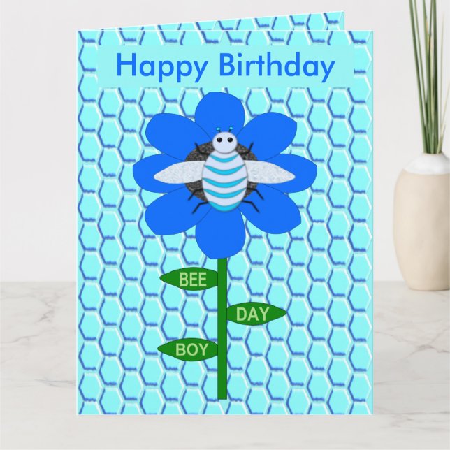 Carte Joyeux Jour de l'abeille Bleu Boy Anniversaire Bum (Devant)