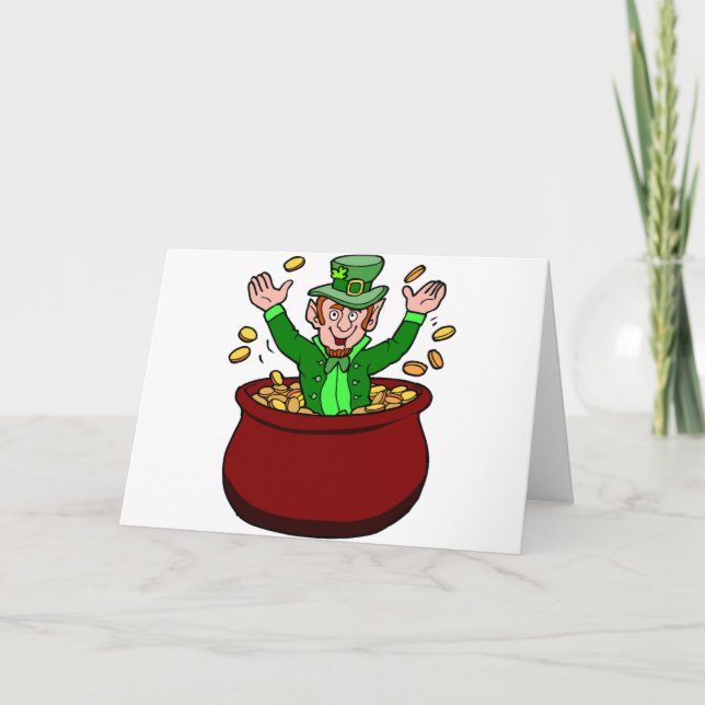 Carte Joyeux Jour de l'Saint Patrick Leprechaun Pot De P (Devant)
