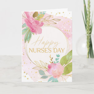 Carte Joyeux jour des infirmières Florales rose or et ca