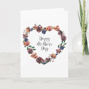 Carte Joyeux Jour des Mères Coeur Floral Fleurs Script