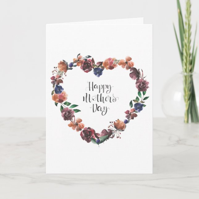 Carte Joyeux Jour des Mères Coeur Floral Fleurs Script (Devant)