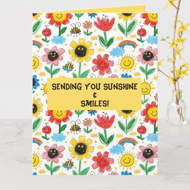 Carte Joyeux jours - Fleur joyeuse et Motif d'amis (Fleur jaune)