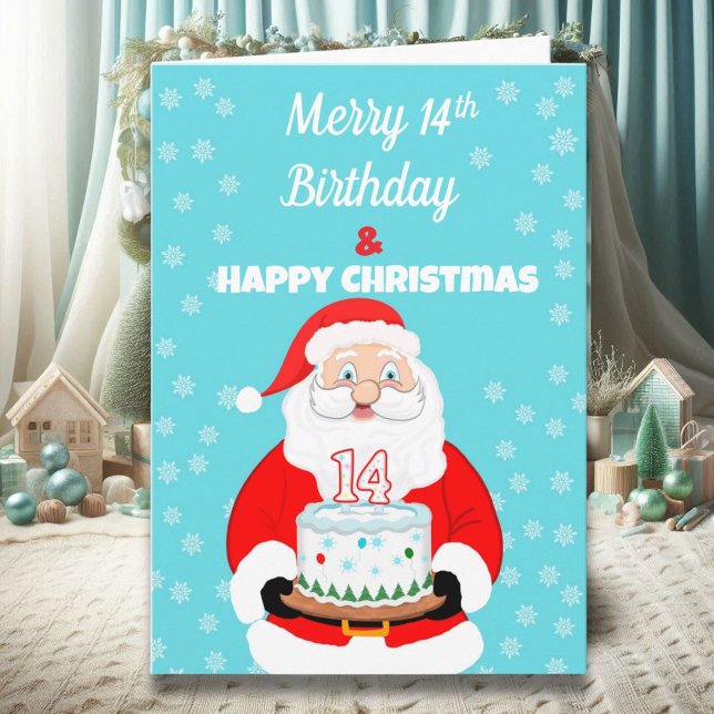Carte Joyeux Joyeux 14e anniversaire Noël Père Noël (Créateur téléchargé)