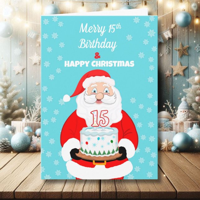 Carte Joyeux Joyeux 15e anniversaire Noël Père Noël (Créateur téléchargé)