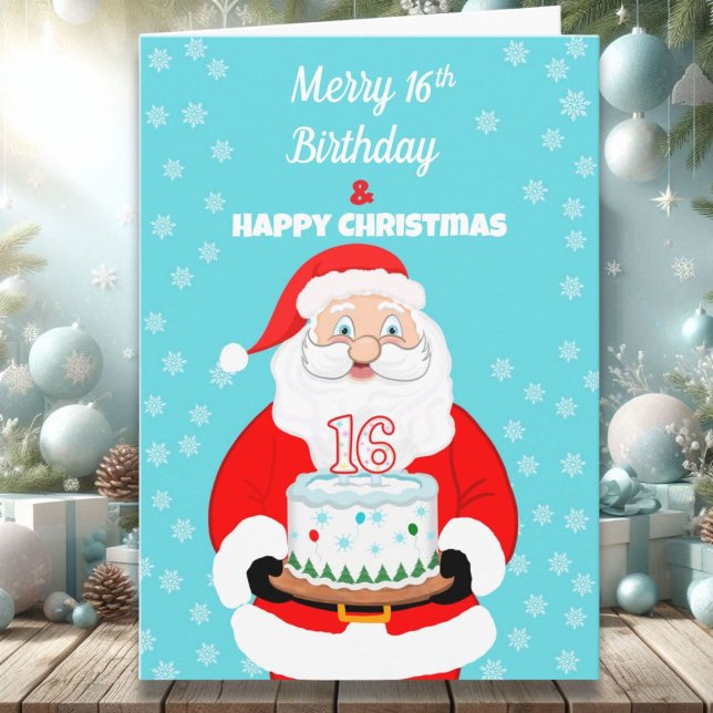 Carte Joyeux Joyeux 16e anniversaire Noël Père Noël (Créateur téléchargé)