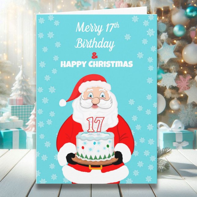 Carte Joyeux Joyeux 17e anniversaire Noël Père Noël (Créateur téléchargé)