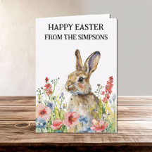 Joyeux lapin d'aquarelle de Pâques en Fleurs Famil
