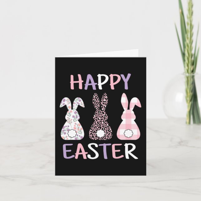 Carte Joyeux lapin de fleur de Pâques mignon rose léopar (Devant)