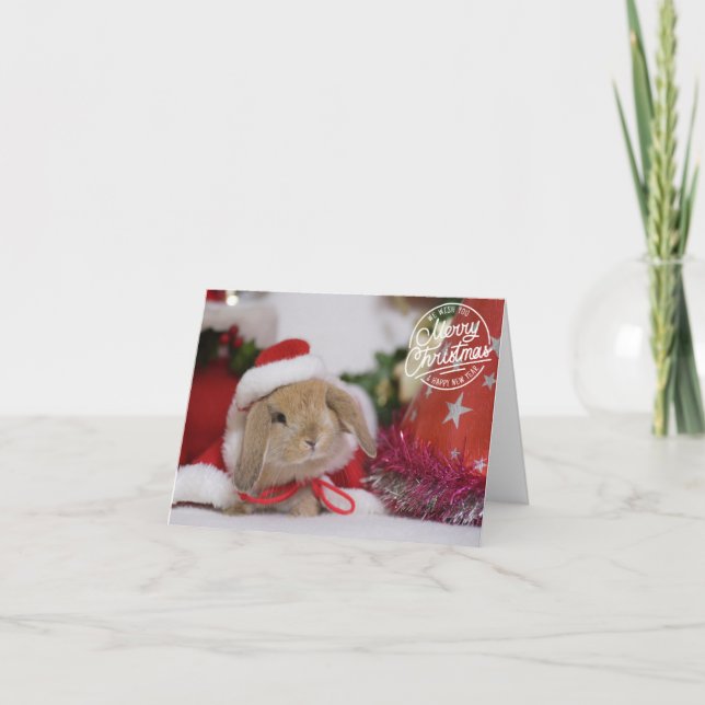 Carte Joyeux lapin de Noël à Santa Hat (Devant)