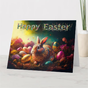 Carte Joyeux lapin de Pâques avec oeufs de Pâques