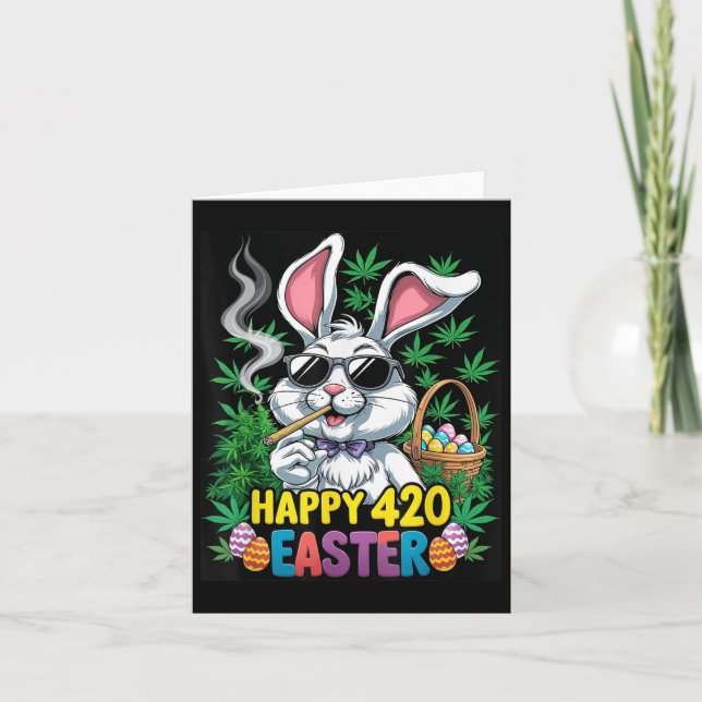 Carte Joyeux lapin de Pâques Fumer mauvaise herbe drôle  (Devant)