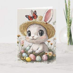 Carte Joyeux Lapin de Pâques Œufs Coccinelle Papillons