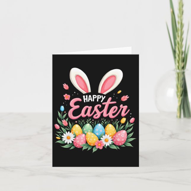 Carte Joyeux lapin de Pâques Printemps Oeufs de Pâques C (Devant)