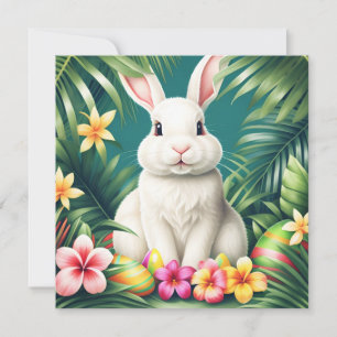Carte Joyeux lapin et oeufs tropicaux hawaïens de Pâques