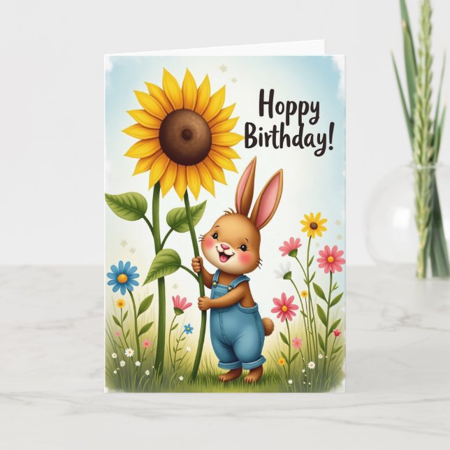 Carte Joyeux Lapin Tournesol (Devant)