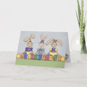 Carte Joyeux lapins et oeufs de Pâques