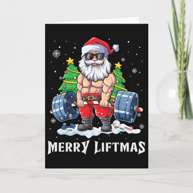 Carte Joyeux Liftmas Drôle Père Noël Gymnastique Fitness (Devant)
