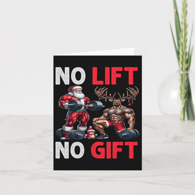 Carte Joyeux Liftmas Muscle Père Noël Weighlifting Corps (Devant)
