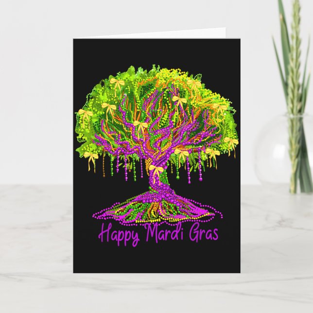 Carte Joyeux Mardi Gras 2026 Arbre de Perles Femmes de l (Devant)