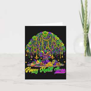 Carte Joyeux Mardi Gras Arbre Perles Masque Carnaval Nou