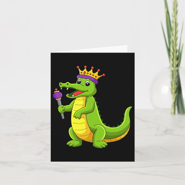 Carte Joyeux Mardi Gras King Crocodile Funny Mardi Gras  (Devant)