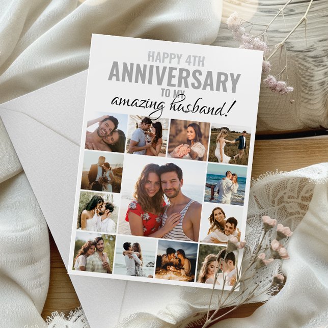 Carte Joyeux Mari Anniversaire | Photo de Wife Collage (Capture cherished moments and heartfelt love in one beautifully designed card.)
