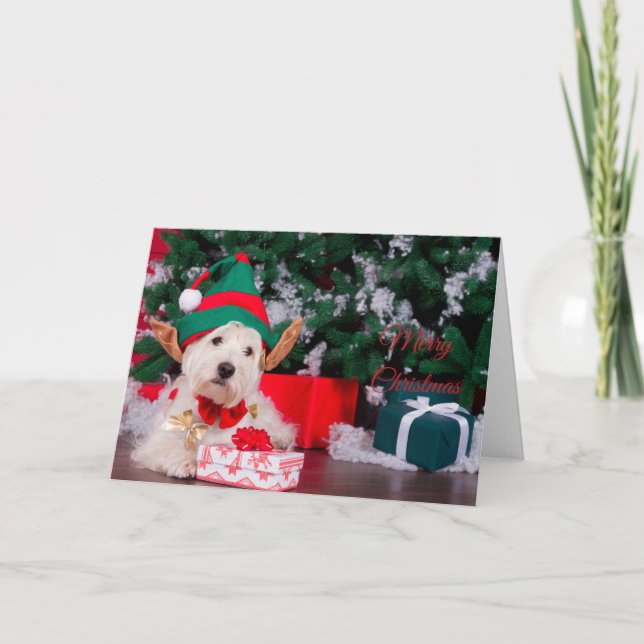 Carte Joyeux Marionnette de Noël en costume d'elfe (Devant)