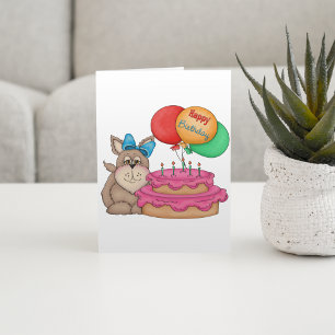 Carte Joyeux Marionnette mignonne avec ballons et gâteau